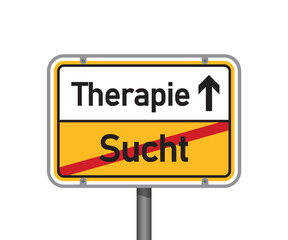 yellow traffic sign with german words therapy and addiction isolated vector illustration