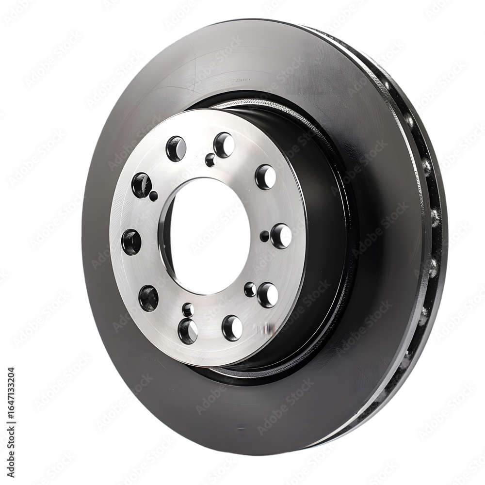 Poster close-up of a metallic brake disc showcasing intricate design and smooth surface for vehicle perform