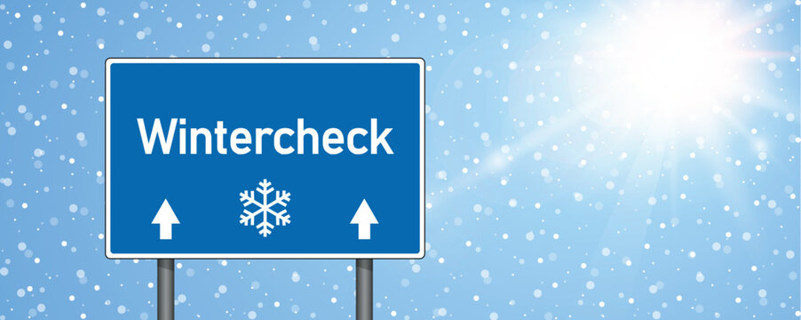 wintercheck traffic sign on snowy winter background vector illustration