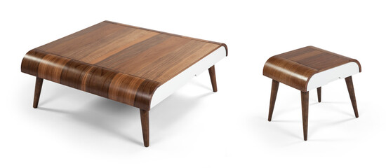 wooden coffee table isolated on white background 