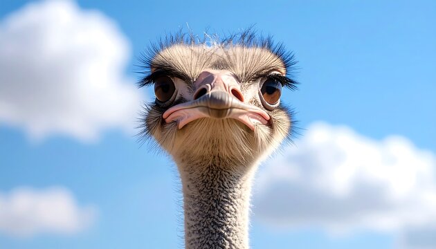Ostrich Portrait with Blue Sky.