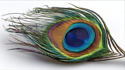 Fototapeta premium Iridescent Peacock Feather Displaying Vibrant and Colorful Patterns Against a Clean Background