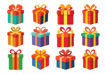 Colorful Gift Boxes Collection with Ribbons and Bows for Celebrations and Holidays