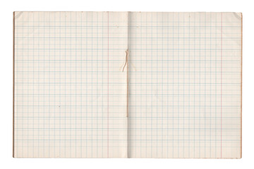 Open Vintage Notebook With Empty Aged Rectangle Math Pages - High Resolution Isolated