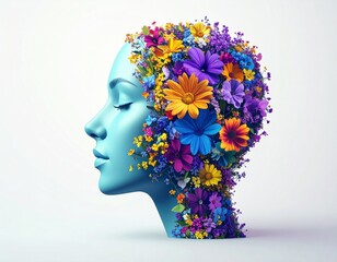 Woman's Head Adorned with Vibrant Flowers A Symbol of Spring and Renewal