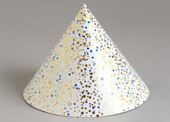 White cone with gold and blue polka dots