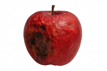 Red apple decaying and rotting over time, isolated on transparent background, perfect for concepts about food waste or passing of time
