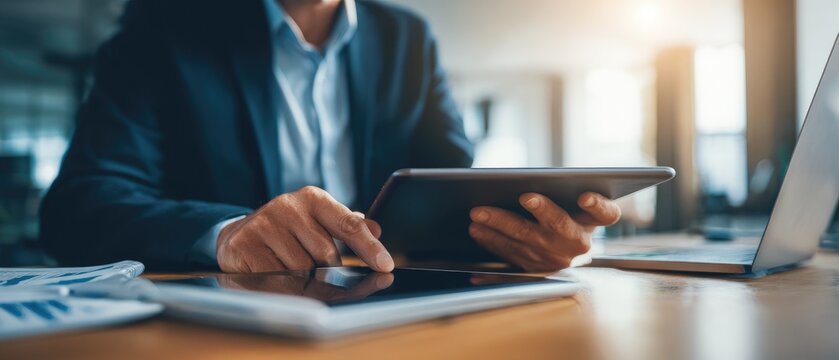 Businessman using a tablet computer at a desk