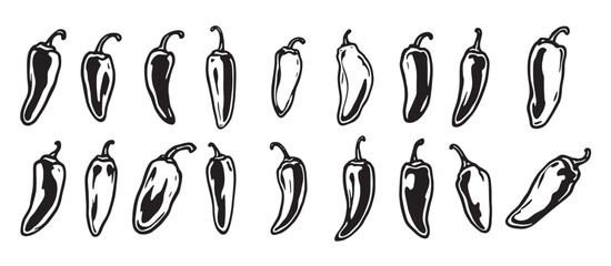 chili peppers in black and white on a white background