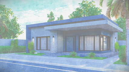 3D illustration of a gorgeous one-story villa