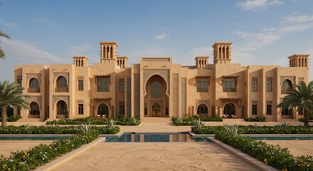 Fototapeta premium Desert-inspired mansion showcasing unique craftsmanship in Dubai