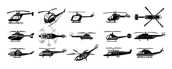helicopter icons set simple style