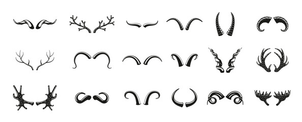 hunting wild animals deer goat horns antlers silhouettes