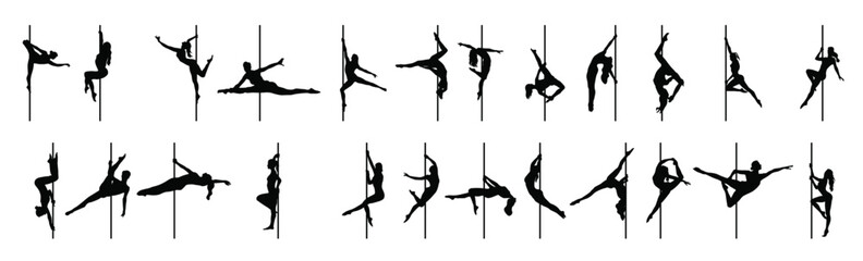 pole dancer silhouette vector illustration set 
