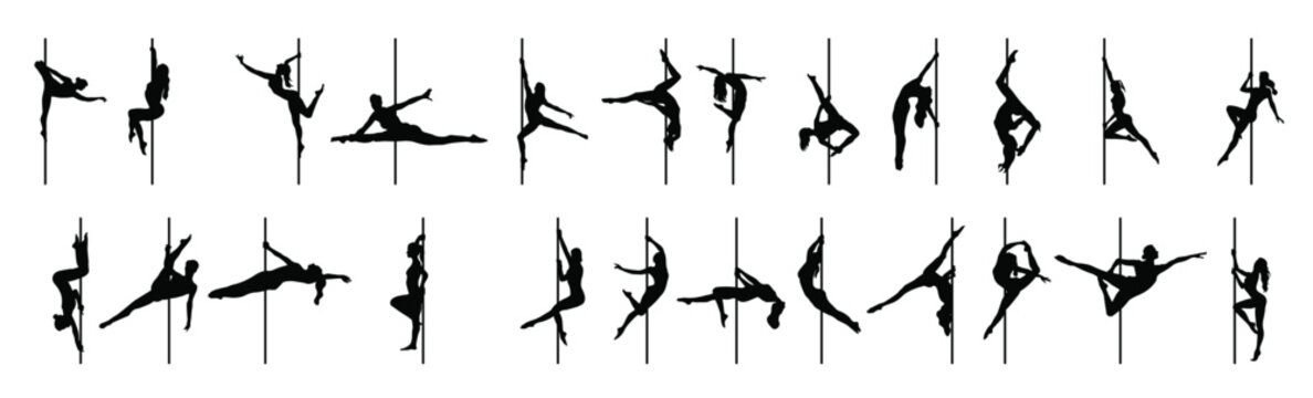 pole dancer silhouette vector illustration set 