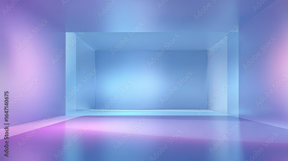 Poster experience the serene elegance of this modern, abstract architectural space with soft ambient lighti