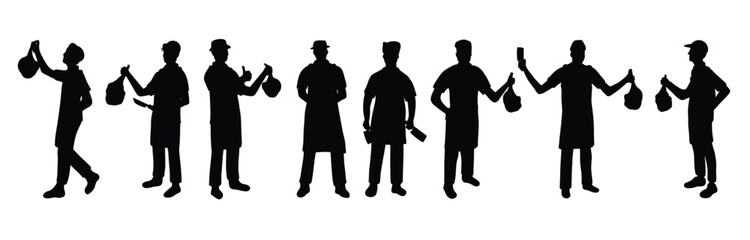 set of illustrations of butcher man silhouettes