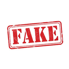 Red distressed rubber stamp with the word fake printed in bold letters isolated on transparent background