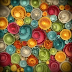 Vibrant paper circles, swirling patterns