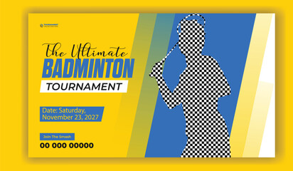 Ultimate Badminton Tournament Poster Design with Player Silhouette and Bright Colors