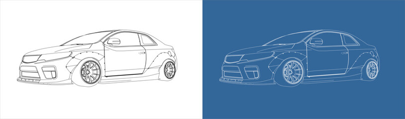 Fototapeta premium Drift car sedan blueprint perspective view vector