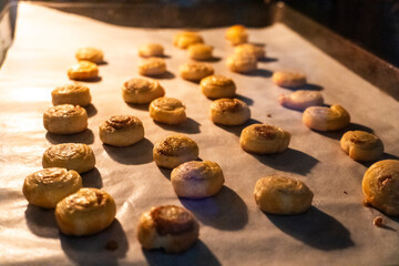 Spirals with cinnamon and sugar and puff pastry. Puff pastry. Dessert