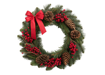 Christmas wreath isolated on a transparent background.	
