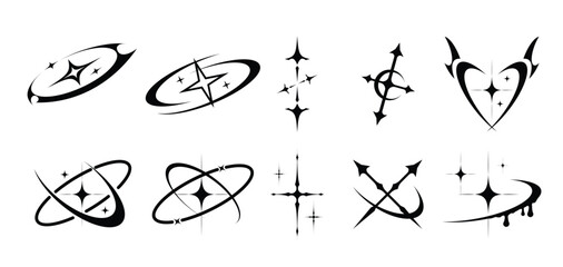 Set of Y2k shapes trendy retro futuristic design elements