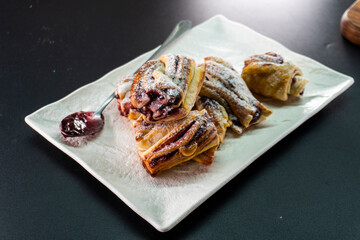 braid with jam and puff pastry. Puff pastry. Dessert