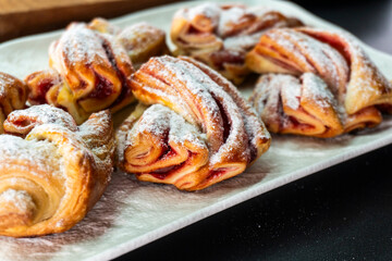 braid with jam and puff pastry. Puff pastry. Dessert
