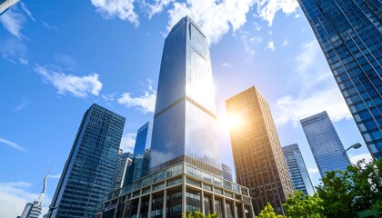 Fototapeta premium Downtown skyline showcasing modern architecture and gleaming office buildings
