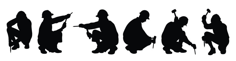 silhouette collection of a construction worker tearing down