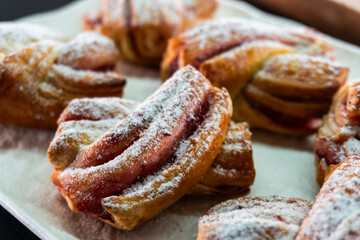 braid with jam and puff pastry. Puff pastry. Dessert
