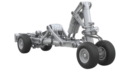 Aircraft landing gear system isolated on transparent background