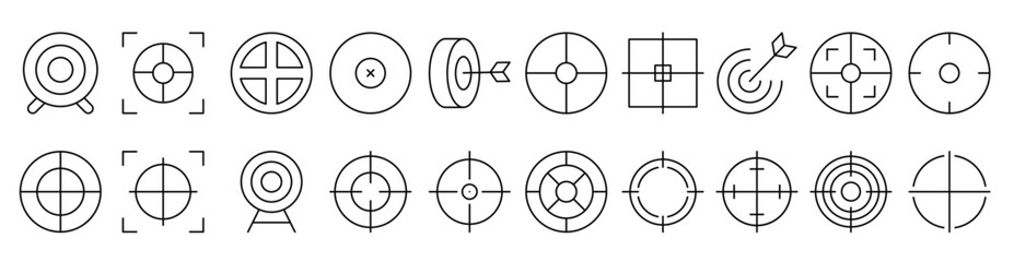 Sniper Target and Aim Related Line Icon Collection. Editable Stroke. Perfect for Infographics, Articles, Books, Flyers, Banners