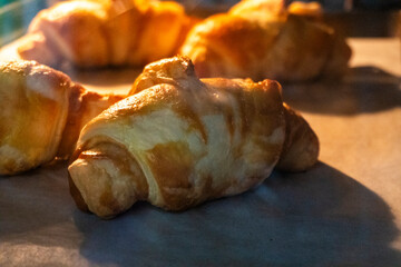 Croissant with caramel. Puff pastry. Dessert