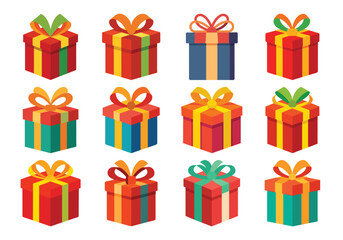 Colorful Collection of Wrapped Gift Boxes with Ribbons and Bows for Celebrations