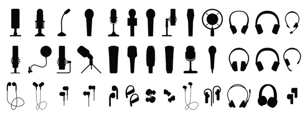Set of Microphones and Headphones vector