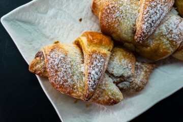 Croissant with caramel. Puff pastry. Dessert