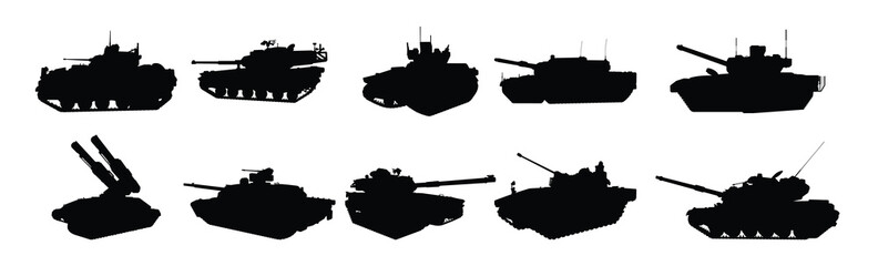 tank military silhouette vector illustration set
