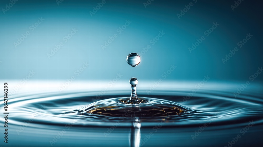 Poster a water droplet falls into a pool, creating ripples and a mesmerizing reflection.