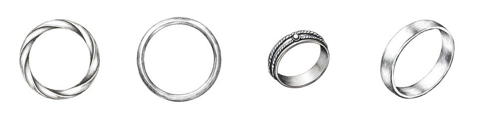 Fototapeta premium Hand Drawn Wedding Rings Set: Elegant Jewelry Sketch