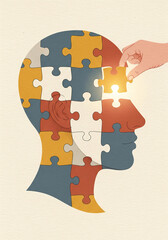 Conceptual Illustration of Psychology, Problem-Solving, and Mental Clarity - Textured Art of Finding a Solution and Self-Discovery
