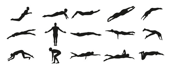 Naklejka premium set of vector silhouettes of swimming olympiads competition