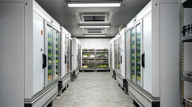Modern Commercial Cold Storage Room Filled with Fresh Produce