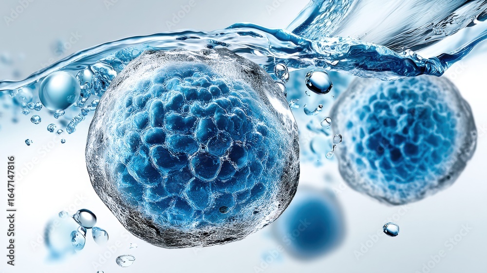 Poster captivating image showing intricate cellular structures submerged in water, ideal for scientific stu