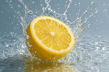 Fresh orange slice splashing in water