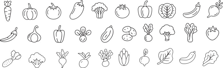 Farm Fresh Vegetables and Healthy Food Line Icons Set

