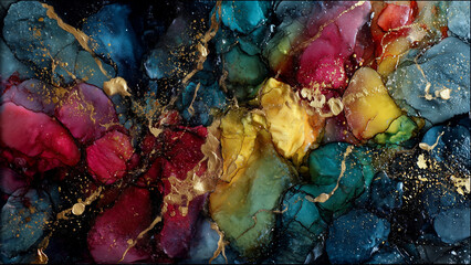 Abstract Alcohol Ink Art with Bold Summer Colors and Gold Accents