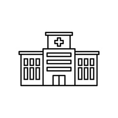 Medical Hospital Building Line Art Vector Icon Isolated on White